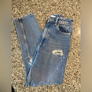 Zara Mom Fit Blue Ripped Jeans